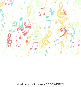 Falling Musical Signs. Abstract Background with Notes, Bass and Treble Clefs. Vector Element for Musical Poster, Banner, Advertising, Card. Minimalistic Simple Background.