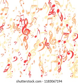 Falling Musical Signs. Abstract Background with Notes, Bass and Treble Clefs. Vector Element for Musical Poster, Banner, Advertising, Card. Minimalistic Simple Background.