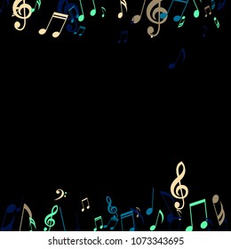 Falling Musical Signs. Creative Background with Notes, Bass and Treble Clefs. Vector Element for Musical Poster, Banner, Advertising, Card. Minimalistic Simple Background.