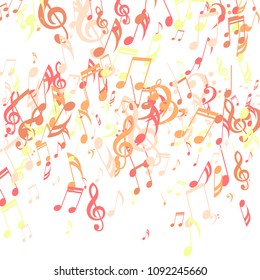 Falling Musical Signs. Creative Background with Notes, Bass and Treble Clefs. Vector Element for Musical Poster, Banner, Advertising, Card. Minimalistic Simple Background.