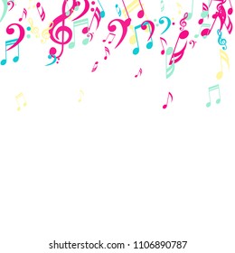 Falling Musical Signs. Creative Background with Notes, Bass and Treble Clefs. Vector Element for Musical Poster, Banner, Advertising, Card. Minimalistic Simple Background.