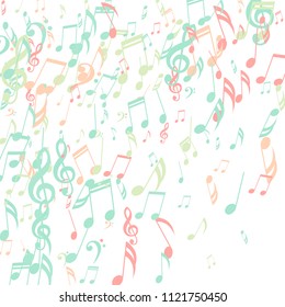 Falling Musical Signs. Creative Background with Notes, Bass and Treble Clefs. Vector Element for Musical Poster, Banner, Advertising, Card. Minimalistic Simple Background.