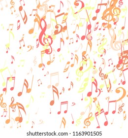 Falling Musical Signs. Creative Background with Notes, Bass and Treble Clefs. Vector Element for Musical Poster, Banner, Advertising, Card. Minimalistic Simple Background.