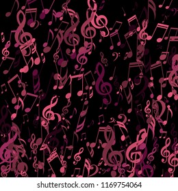 Falling Musical Signs. Creative Background with Notes, Bass and Treble Clefs. Vector Element for Musical Poster, Banner, Advertising, Card. Minimalistic Simple Background.