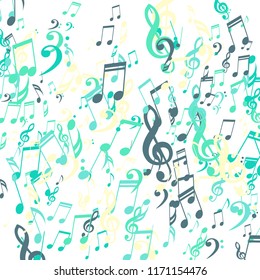 Falling Musical Signs. Creative Background with Notes, Bass and Treble Clefs. Vector Element for Musical Poster, Banner, Advertising, Card. Minimalistic Simple Background.
