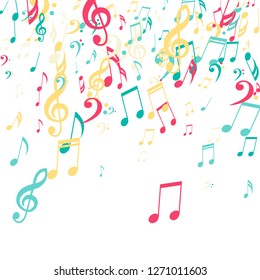 Falling Musical Signs. Creative Background with Notes, Bass and Treble Clefs. Vector Element for Musical Poster, Banner, Advertising, Card. Minimalistic Simple Background.