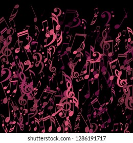 Falling Musical Signs. Creative Background with Notes, Bass and Treble Clefs. Vector Element for Musical Poster, Banner, Advertising, Card. Minimalistic Simple Background.