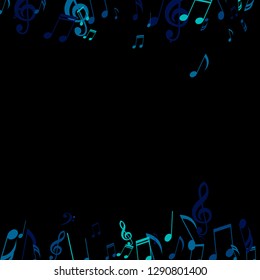 Falling Musical Signs. Creative Background with Notes, Bass and Treble Clefs. Vector Element for Musical Poster, Banner, Advertising, Card. Minimalistic Simple Background.