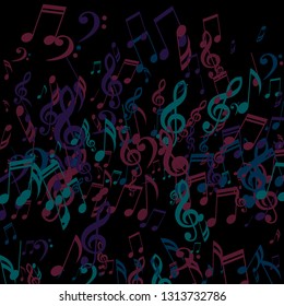 Falling Musical Signs. Creative Background with Notes, Bass and Treble Clefs. Vector Element for Musical Poster, Banner, Advertising, Card. Minimalistic Simple Background.