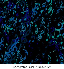 Falling Musical Signs. Creative Background with Notes, Bass and Treble Clefs. Vector Element for Musical Poster, Banner, Advertising, Card. Minimalistic Simple Background.