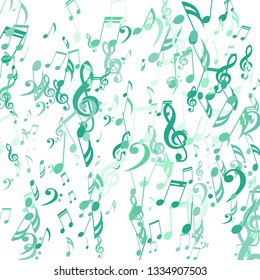 Falling Musical Signs. Creative Background with Notes, Bass and Treble Clefs. Vector Element for Musical Poster, Banner, Advertising, Card. Minimalistic Simple Background.