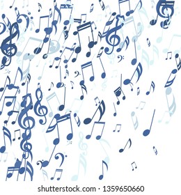 Falling Musical Signs. Creative Background with Notes, Bass and Treble Clefs. Vector Element for Musical Poster, Banner, Advertising, Card. Minimalistic Simple Background.