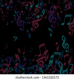 Falling Musical Signs. Creative Background with Notes, Bass and Treble Clefs. Vector Element for Musical Poster, Banner, Advertising, Card. Minimalistic Simple Background.
