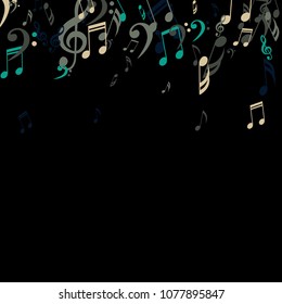 Falling Musical Signs. Modern Background with Notes, Bass and Treble Clefs. Vector Element for Musical Poster, Banner, Advertising, Card. Minimalistic Simple Background.