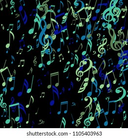 Falling Musical Signs. Modern Background with Notes, Bass and Treble Clefs. Vector Element for Musical Poster, Banner, Advertising, Card. Minimalistic Simple Background.