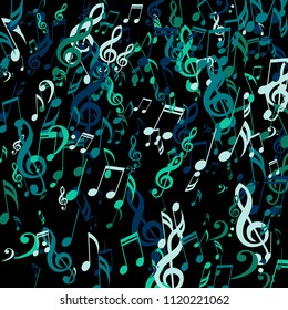 Falling Musical Signs. Modern Background with Notes, Bass and Treble Clefs. Vector Element for Musical Poster, Banner, Advertising, Card. Minimalistic Simple Background.