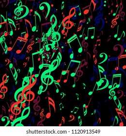 Falling Musical Signs. Modern Background with Notes, Bass and Treble Clefs. Vector Element for Musical Poster, Banner, Advertising, Card. Minimalistic Simple Background.