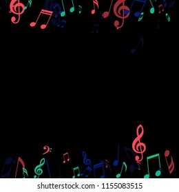 Falling Musical Signs. Modern Background with Notes, Bass and Treble Clefs. Vector Element for Musical Poster, Banner, Advertising, Card. Minimalistic Simple Background.