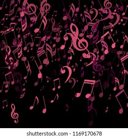 Falling Musical Signs. Modern Background with Notes, Bass and Treble Clefs. Vector Element for Musical Poster, Banner, Advertising, Card. Minimalistic Simple Background.