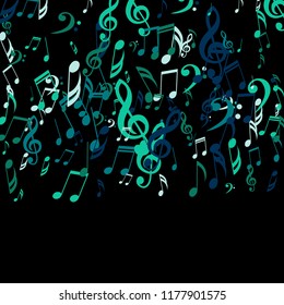 Falling Musical Signs. Modern Background with Notes, Bass and Treble Clefs. Vector Element for Musical Poster, Banner, Advertising, Card. Minimalistic Simple Background.