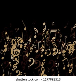 Falling Musical Signs. Modern Background with Notes, Bass and Treble Clefs. Vector Element for Musical Poster, Banner, Advertising, Card. Minimalistic Simple Background.