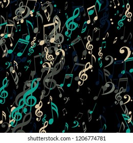 Falling Musical Signs. Modern Background with Notes, Bass and Treble Clefs. Vector Element for Musical Poster, Banner, Advertising, Card. Minimalistic Simple Background.