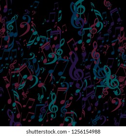 Falling Musical Signs. Modern Background with Notes, Bass and Treble Clefs. Vector Element for Musical Poster, Banner, Advertising, Card. Minimalistic Simple Background.