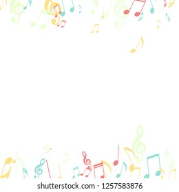 Falling Musical Signs. Modern Background with Notes, Bass and Treble Clefs. Vector Element for Musical Poster, Banner, Advertising, Card. Minimalistic Simple Background.