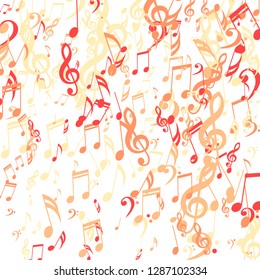 Falling Musical Signs. Modern Background with Notes, Bass and Treble Clefs. Vector Element for Musical Poster, Banner, Advertising, Card. Minimalistic Simple Background.