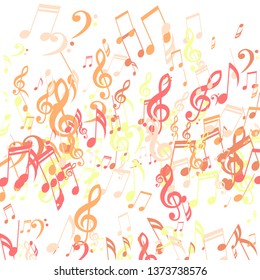 Falling Musical Signs. Modern Background with Notes, Bass and Treble Clefs. Vector Element for Musical Poster, Banner, Advertising, Card. Minimalistic Simple Background.