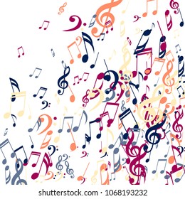 Falling Musical Signs. Trendy Background with Notes, Bass and Treble Clefs. Vector Element for Musical Poster, Banner, Advertising, Card. Minimalistic Simple Background.