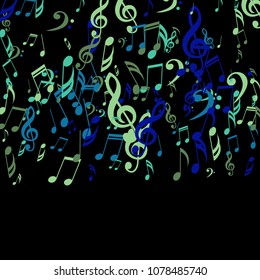 Falling Musical Signs. Trendy Background with Notes, Bass and Treble Clefs. Vector Element for Musical Poster, Banner, Advertising, Card. Minimalistic Simple Background.