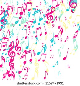 Falling Musical Signs. Trendy Background with Notes, Bass and Treble Clefs. Vector Element for Musical Poster, Banner, Advertising, Card. Minimalistic Simple Background.