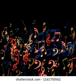 Falling Musical Signs. Trendy Background with Notes, Bass and Treble Clefs. Vector Element for Musical Poster, Banner, Advertising, Card. Minimalistic Simple Background.
