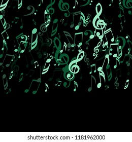 Falling Musical Signs. Trendy Background with Notes, Bass and Treble Clefs. Vector Element for Musical Poster, Banner, Advertising, Card. Minimalistic Simple Background.