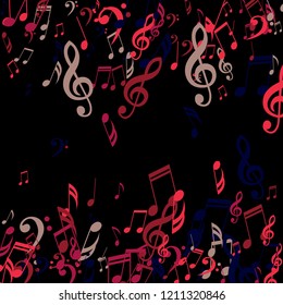 Falling Musical Signs. Trendy Background with Notes, Bass and Treble Clefs. Vector Element for Musical Poster, Banner, Advertising, Card. Minimalistic Simple Background.