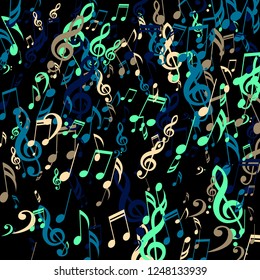 Falling Musical Signs. Trendy Background with Notes, Bass and Treble Clefs. Vector Element for Musical Poster, Banner, Advertising, Card. Minimalistic Simple Background.