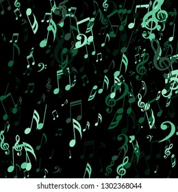 Falling Musical Signs. Trendy Background with Notes, Bass and Treble Clefs. Vector Element for Musical Poster, Banner, Advertising, Card. Minimalistic Simple Background.