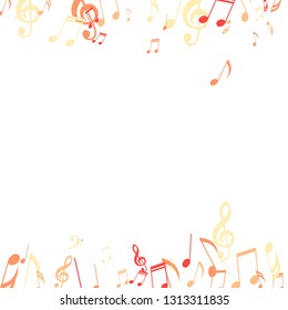 Falling Musical Signs. Trendy Background with Notes, Bass and Treble Clefs. Vector Element for Musical Poster, Banner, Advertising, Card. Minimalistic Simple Background.