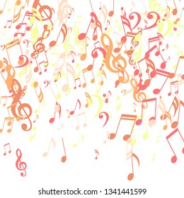 Falling Musical Signs. Trendy Background with Notes, Bass and Treble Clefs. Vector Element for Musical Poster, Banner, Advertising, Card. Minimalistic Simple Background.