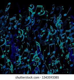 Falling Musical Signs. Trendy Background with Notes, Bass and Treble Clefs. Vector Element for Musical Poster, Banner, Advertising, Card. Minimalistic Simple Background.