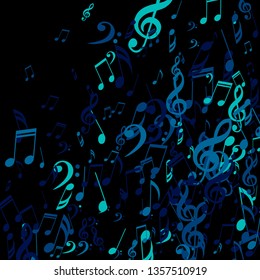 Falling Musical Signs. Trendy Background with Notes, Bass and Treble Clefs. Vector Element for Musical Poster, Banner, Advertising, Card. Minimalistic Simple Background.