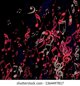 Falling Musical Signs. Trendy Background with Notes, Bass and Treble Clefs. Vector Element for Musical Poster, Banner, Advertising, Card. Minimalistic Simple Background.