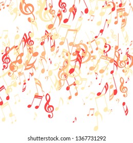 Falling Musical Signs. Trendy Background with Notes, Bass and Treble Clefs. Vector Element for Musical Poster, Banner, Advertising, Card. Minimalistic Simple Background.