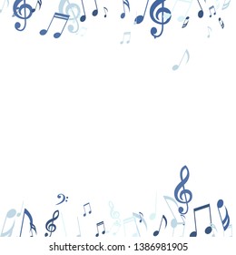 Falling Musical Signs. Trendy Background with Notes, Bass and Treble Clefs. Vector Element for Musical Poster, Banner, Advertising, Card. Minimalistic Simple Background.