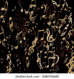 Falling Musical Symbols. Abstract Background with Notes, Bass and Treble Clefs. Vector Element for Musical Poster, Banner, Advertising, Card. Minimalistic Simple Background.