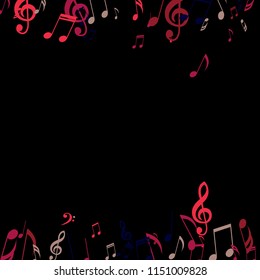 Falling Musical Symbols. Abstract Background with Notes, Bass and Treble Clefs. Vector Element for Musical Poster, Banner, Advertising, Card. Minimalistic Simple Background.
