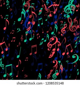 Falling Musical Symbols. Abstract Background with Notes, Bass and Treble Clefs. Vector Element for Musical Poster, Banner, Advertising, Card. Minimalistic Simple Background.