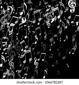 Falling Musical Symbols. Creative Background with Notes, Bass and Treble Clefs. Vector Element for Musical Poster, Banner, Advertising, Card. Minimalistic Simple Background.