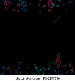 Falling Musical Symbols. Creative Background with Notes, Bass and Treble Clefs. Vector Element for Musical Poster, Banner, Advertising, Card. Minimalistic Simple Background.